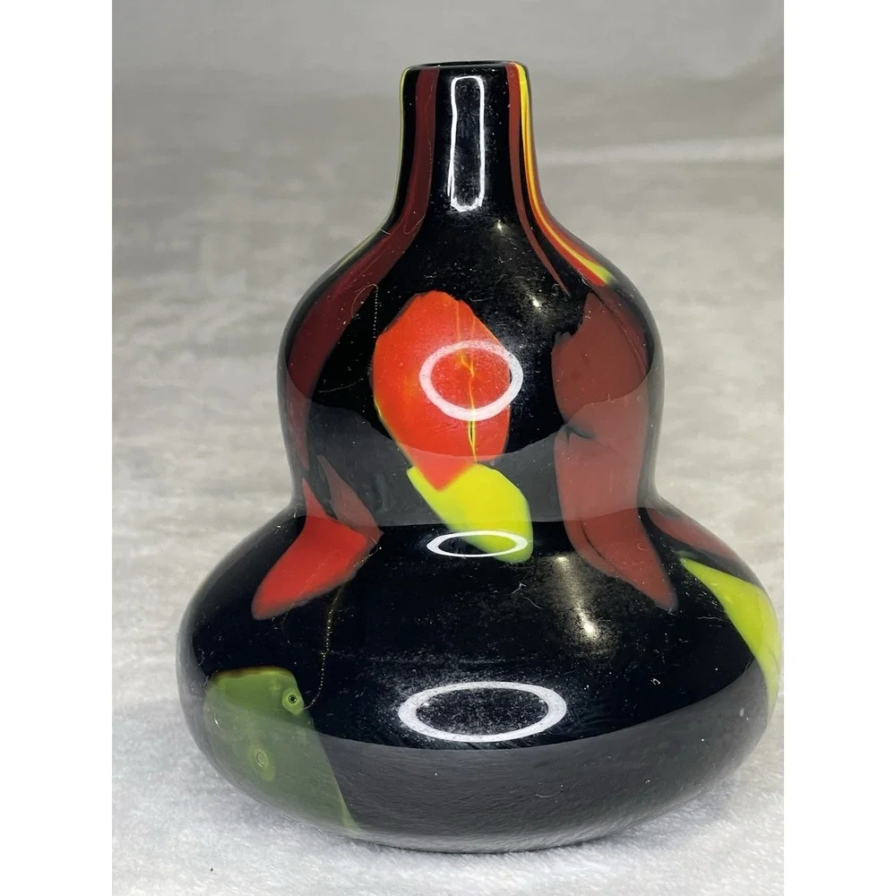 Vintage Murano Style Tutti Frutti Art Glass Vase Double Gourd Shape Hand Blown